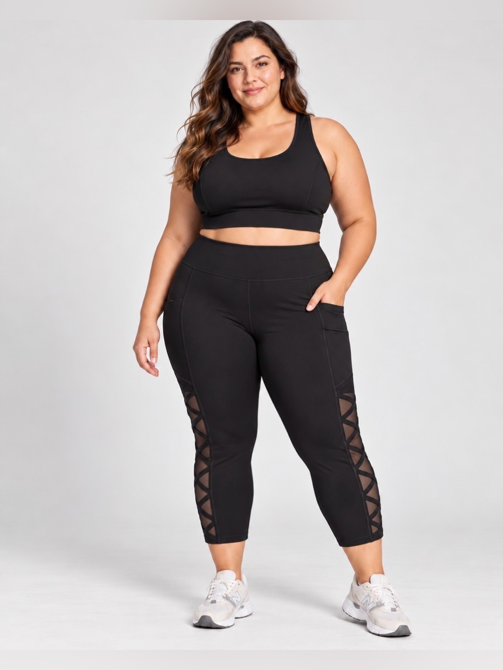 torrid Black Capri Leggings with Side Mesh Lattice size 1